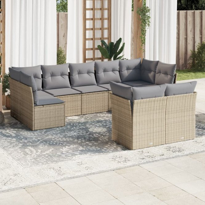 9-tlg. Garten-Sofagarnitur mit Kissen Schwarz Poly Rattan