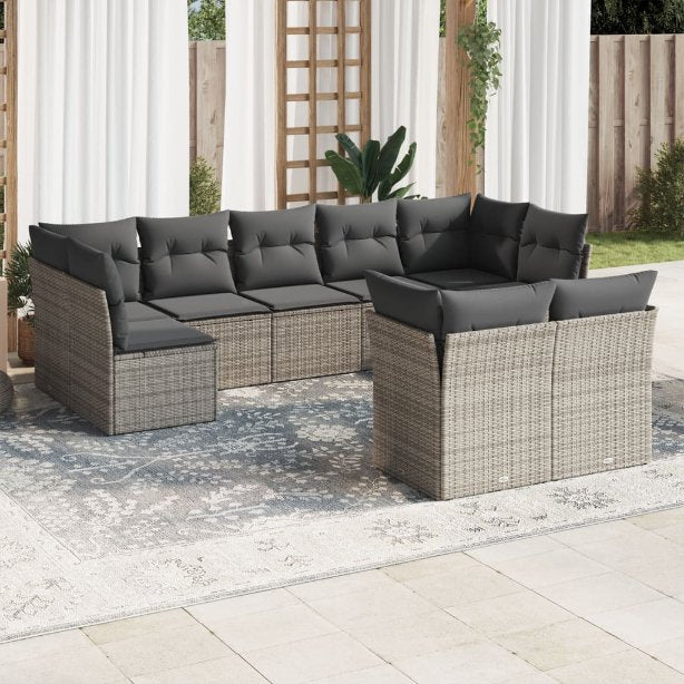 9-tlg. Garten-Sofagarnitur mit Kissen Schwarz Poly Rattan