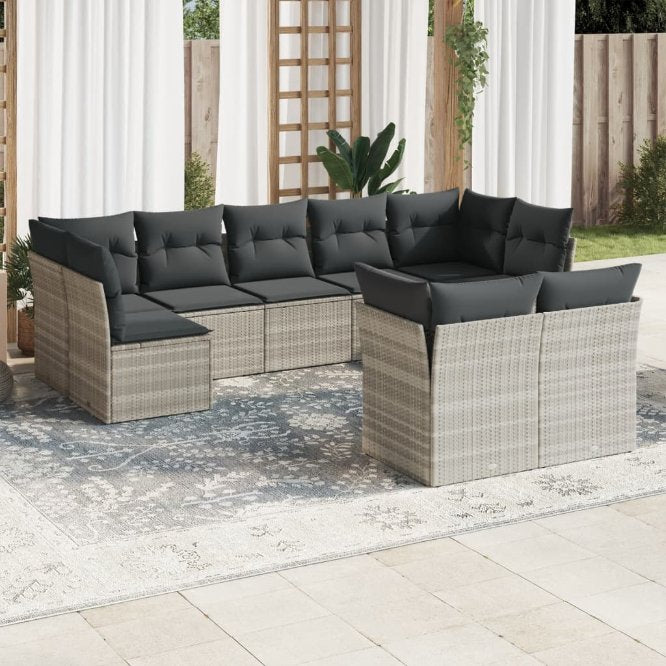 9-tlg. Garten-Sofagarnitur mit Kissen Schwarz Poly Rattan