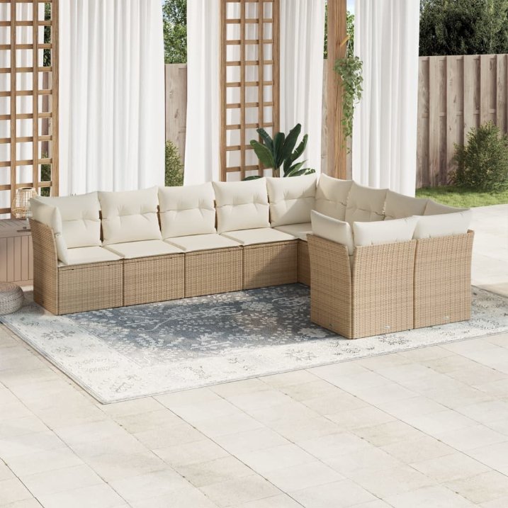 9-tlg. Garten-Sofagarnitur mit Kissen Schwarz Poly Rattan