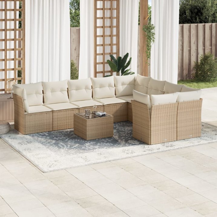 9-tlg. Garten-Sofagarnitur mit Kissen Schwarz Poly Rattan
