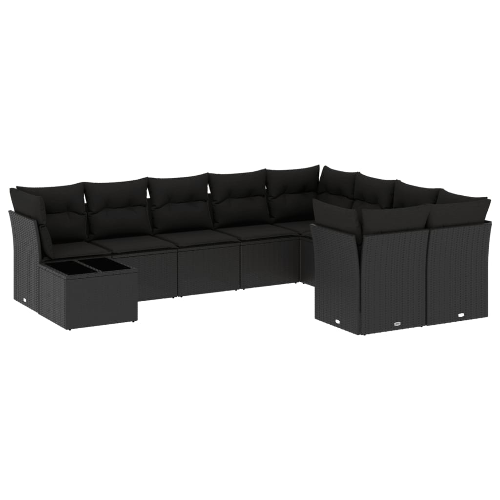 vidaXL 10-tlg. Garten-Sofagarnitur mit Kissen Schwarz Poly Rattan