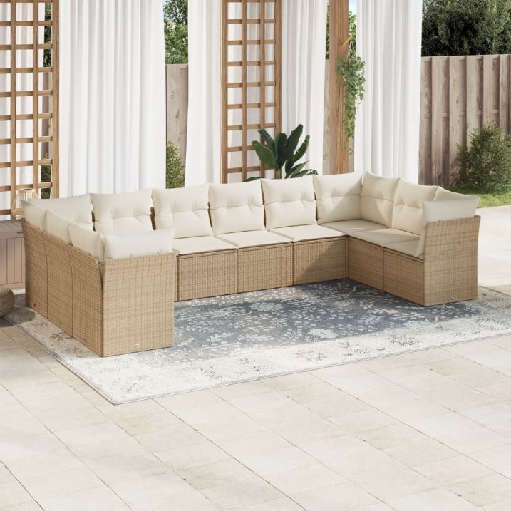 vidaXL 10-tlg. Garten-Sofagarnitur mit Kissen Schwarz Poly Rattan