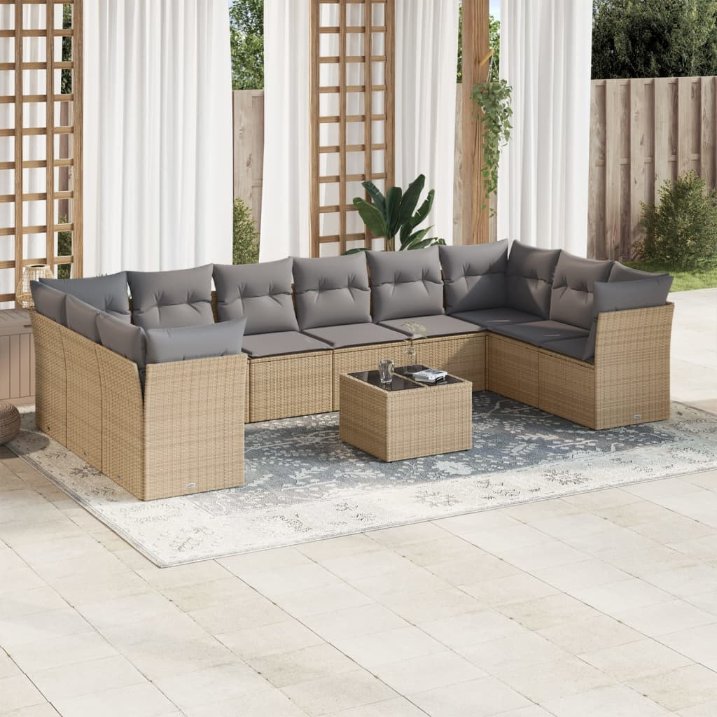 vidaXL 10-tlg. Garten-Sofagarnitur mit Kissen Schwarz Poly Rattan