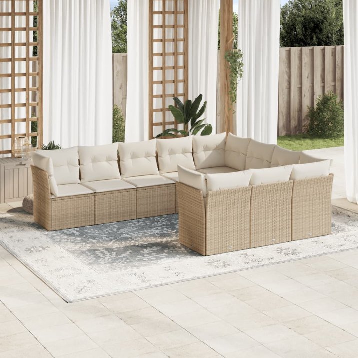 vidaXL 10-tlg. Garten-Sofagarnitur mit Kissen Schwarz Poly Rattan