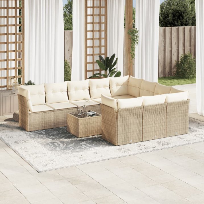 vidaXL 10-tlg. Garten-Sofagarnitur mit Kissen Schwarz Poly Rattan