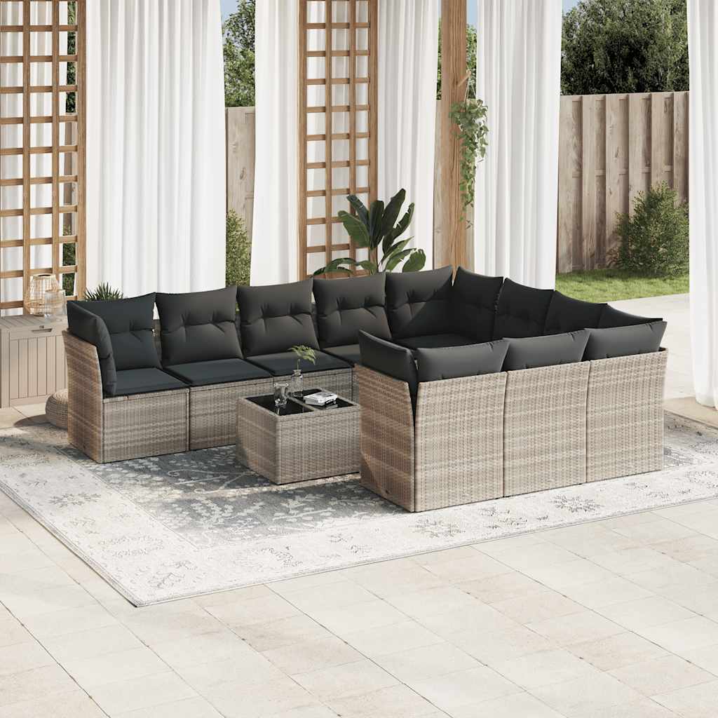 vidaXL 10-tlg. Garten-Sofagarnitur mit Kissen Schwarz Poly Rattan