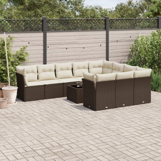 vidaXL 10-tlg. Garten-Sofagarnitur mit Kissen Schwarz Poly Rattan