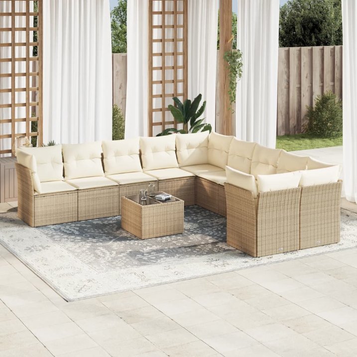 vidaXL 10-tlg. Garten-Sofagarnitur mit Kissen Schwarz Poly Rattan