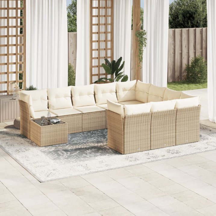 vidaXL 11-tlg. Garten-Sofagarnitur mit Kissen Schwarz Poly Rattan