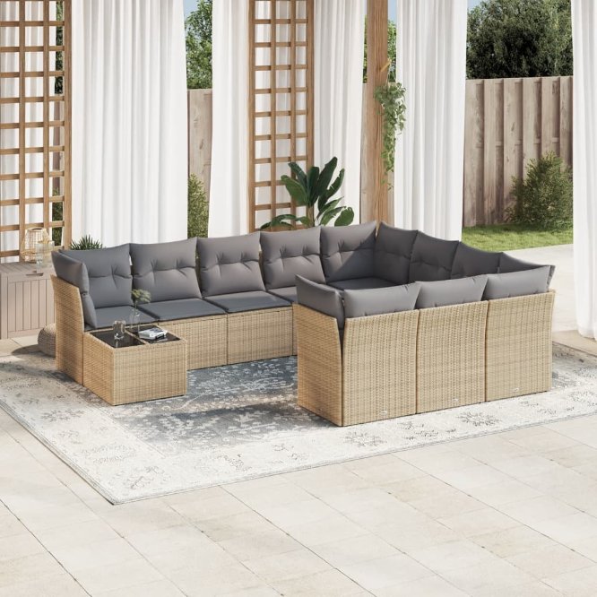 vidaXL 11-tlg. Garten-Sofagarnitur mit Kissen Schwarz Poly Rattan
