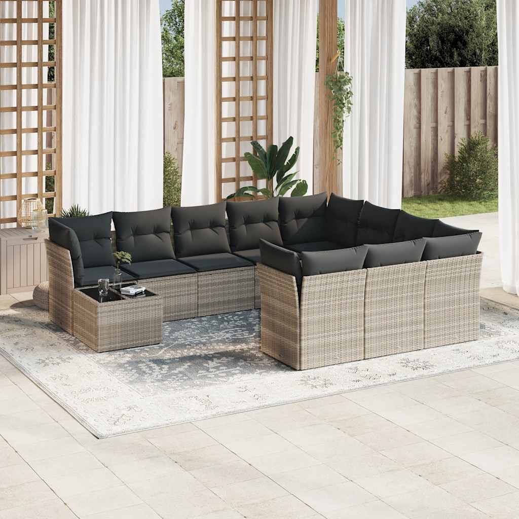 vidaXL 11-tlg. Garten-Sofagarnitur mit Kissen Schwarz Poly Rattan