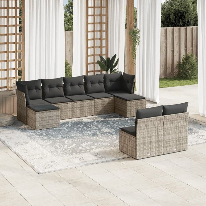 9-tlg. Garten-Sofagarnitur mit Kissen Schwarz Poly Rattan
