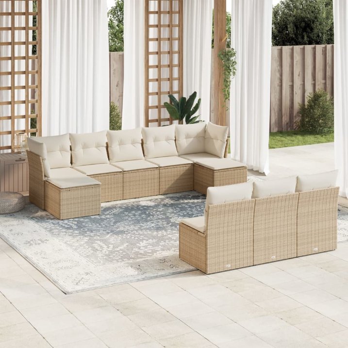 vidaXL 10-tlg. Garten-Sofagarnitur mit Kissen Schwarz Poly Rattan