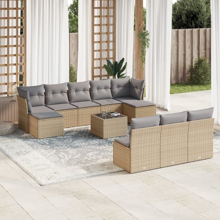 vidaXL 10-tlg. Garten-Sofagarnitur mit Kissen Schwarz Poly Rattan