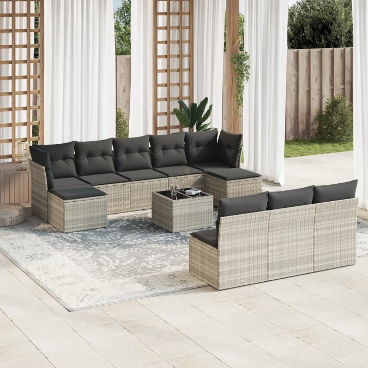 vidaXL 10-tlg. Garten-Sofagarnitur mit Kissen Schwarz Poly Rattan