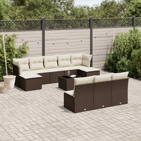 vidaXL 10-tlg. Garten-Sofagarnitur mit Kissen Schwarz Poly Rattan