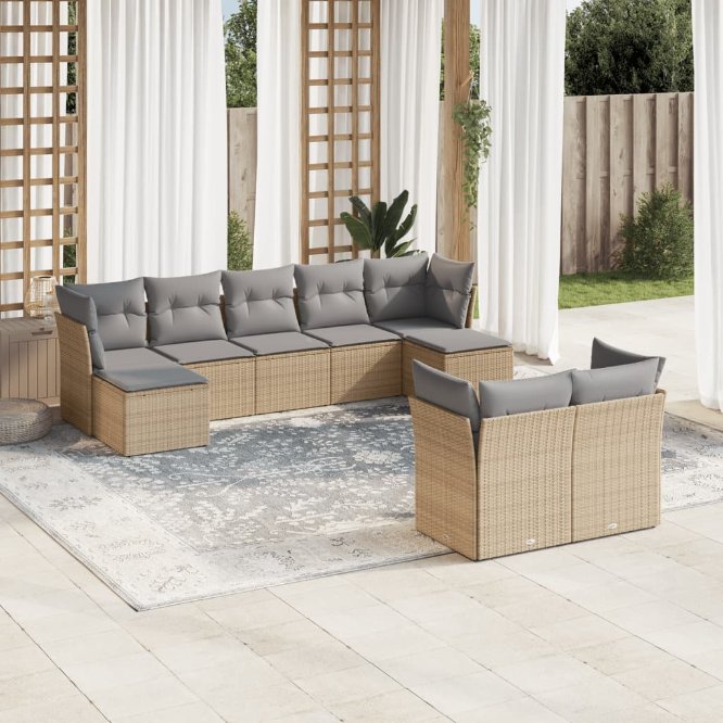 9-tlg. Garten-Sofagarnitur mit Kissen Schwarz Poly Rattan