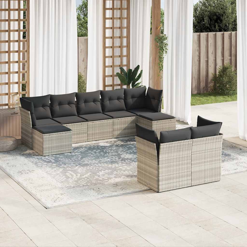 9-tlg. Garten-Sofagarnitur mit Kissen Schwarz Poly Rattan