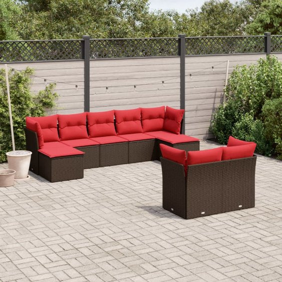 9-tlg. Garten-Sofagarnitur mit Kissen Grau Poly Rattan