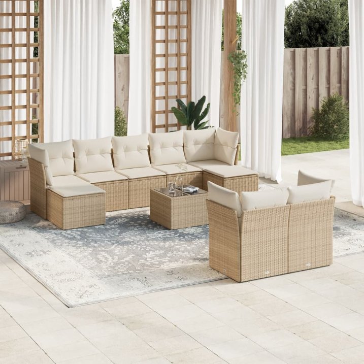 9-tlg. Garten-Sofagarnitur mit Kissen Schwarz Poly Rattan