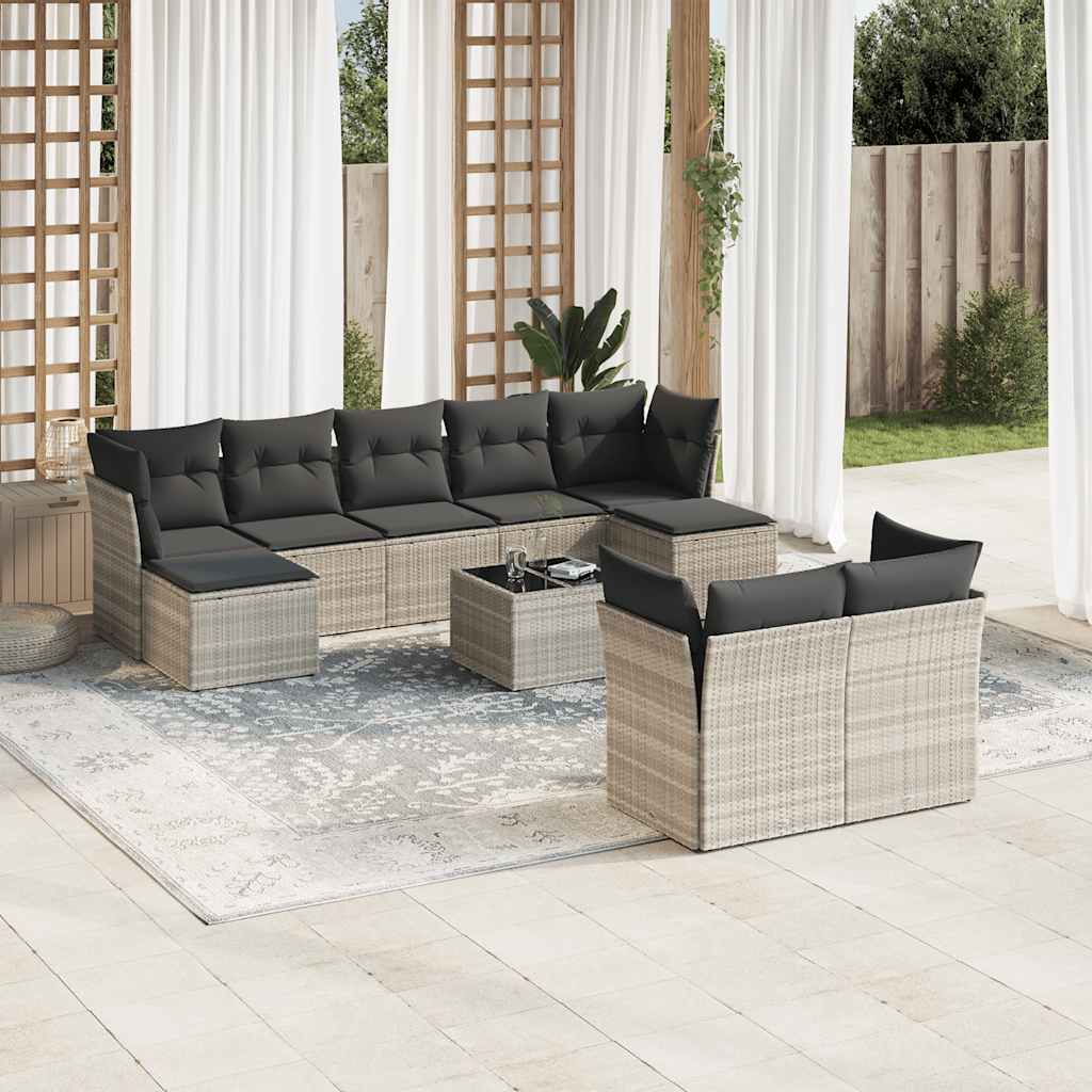 9-tlg. Garten-Sofagarnitur mit Kissen Schwarz Poly Rattan