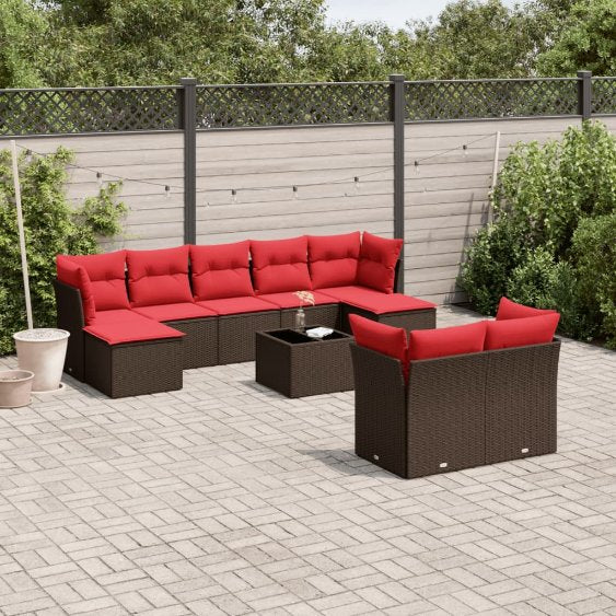9-tlg. Garten-Sofagarnitur mit Kissen Grau Poly Rattan