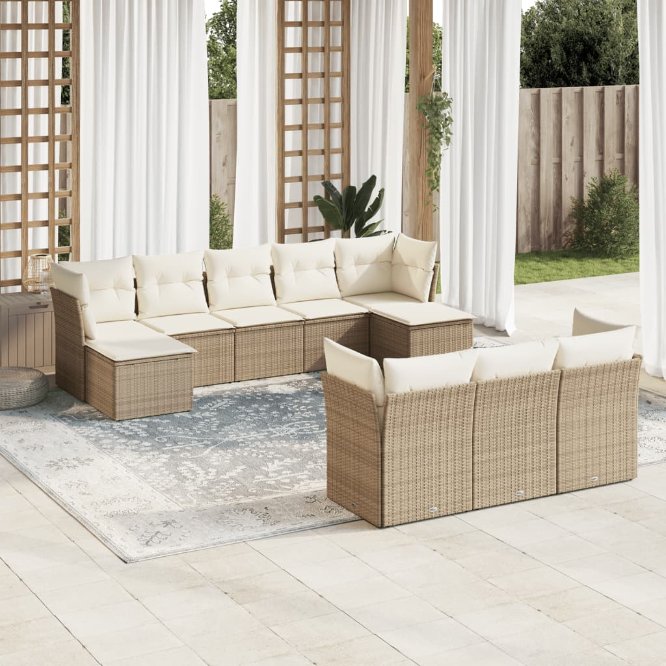 vidaXL 10-tlg. Garten-Sofagarnitur mit Kissen Schwarz Poly Rattan