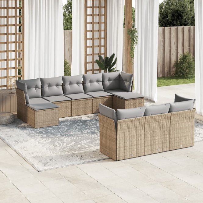 vidaXL 10-tlg. Garten-Sofagarnitur mit Kissen Schwarz Poly Rattan