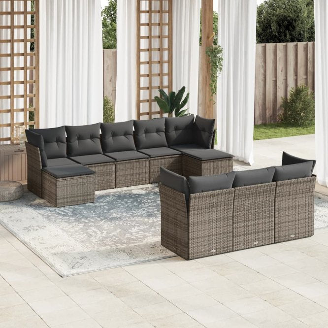 vidaXL 10-tlg. Garten-Sofagarnitur mit Kissen Schwarz Poly Rattan