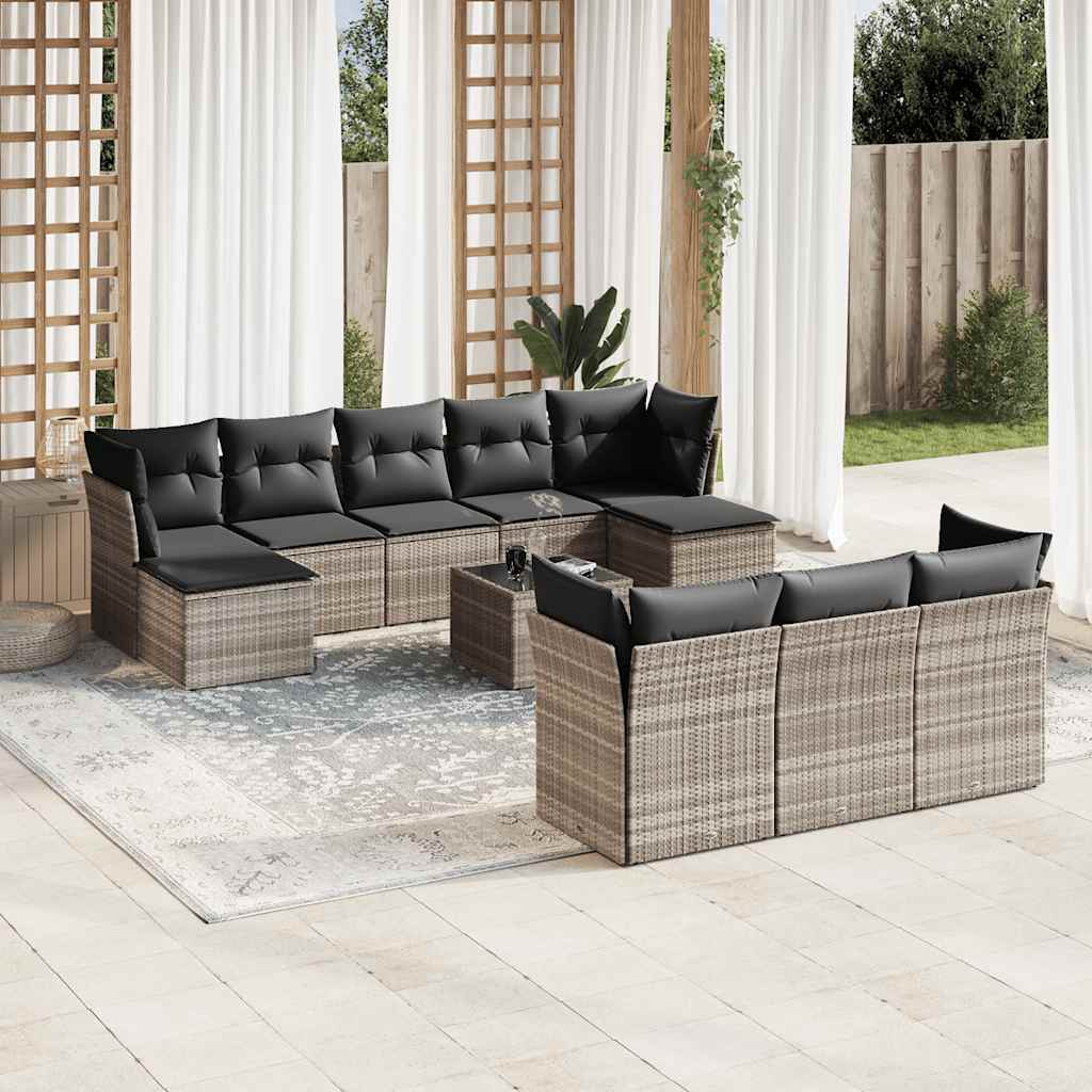 vidaXL 10-tlg. Garten-Sofagarnitur mit Kissen Schwarz Poly Rattan