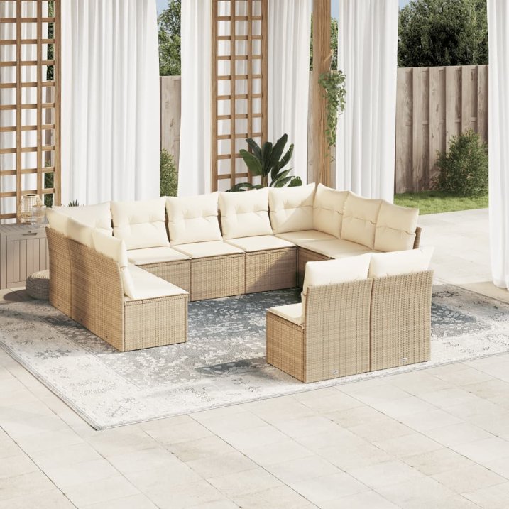 vidaXL 11-tlg. Garten-Sofagarnitur mit Kissen Schwarz Poly Rattan