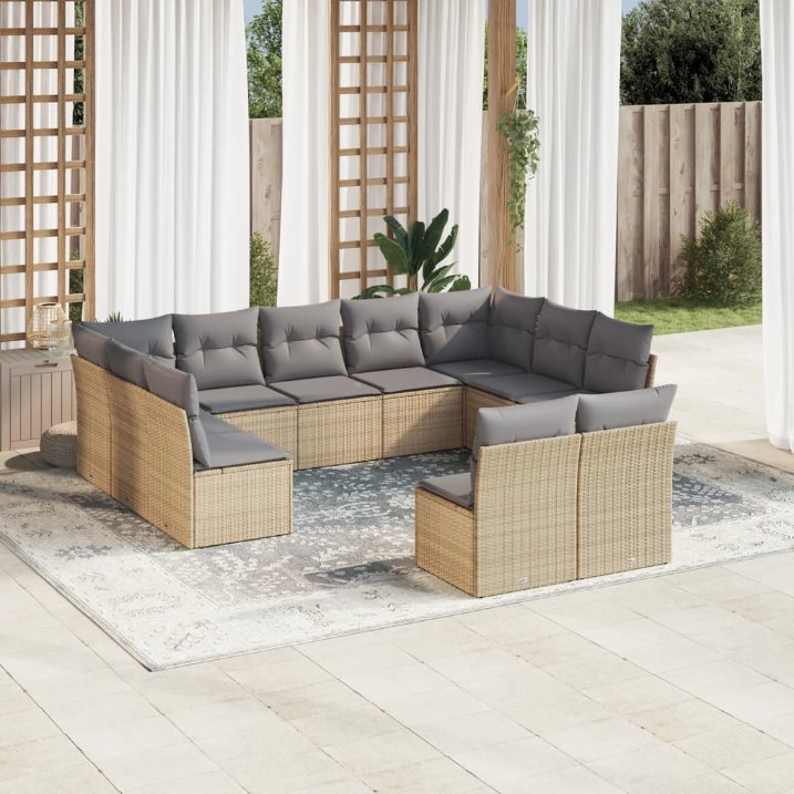 vidaXL 11-tlg. Garten-Sofagarnitur mit Kissen Schwarz Poly Rattan
