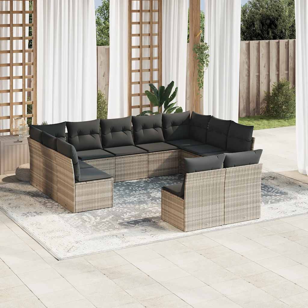 vidaXL 11-tlg. Garten-Sofagarnitur mit Kissen Schwarz Poly Rattan