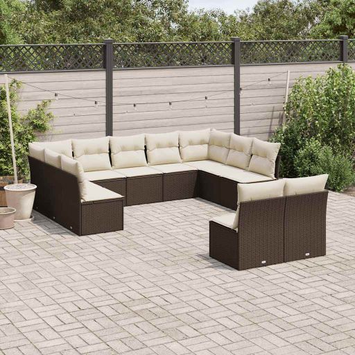 vidaXL 11-tlg. Garten-Sofagarnitur mit Kissen Schwarz Poly Rattan