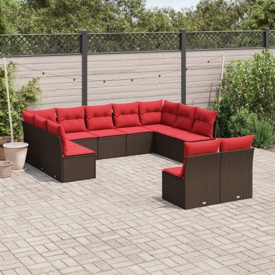 vidaXL 11-tlg. Garten-Sofagarnitur mit Kissen Grau Poly Rattan
