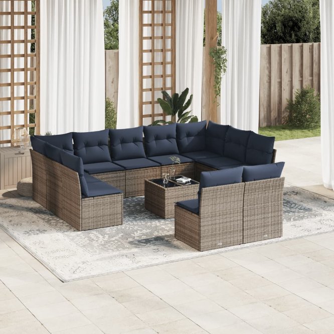 vidaXL 11-tlg. Garten-Sofagarnitur mit Kissen Grau Poly Rattan