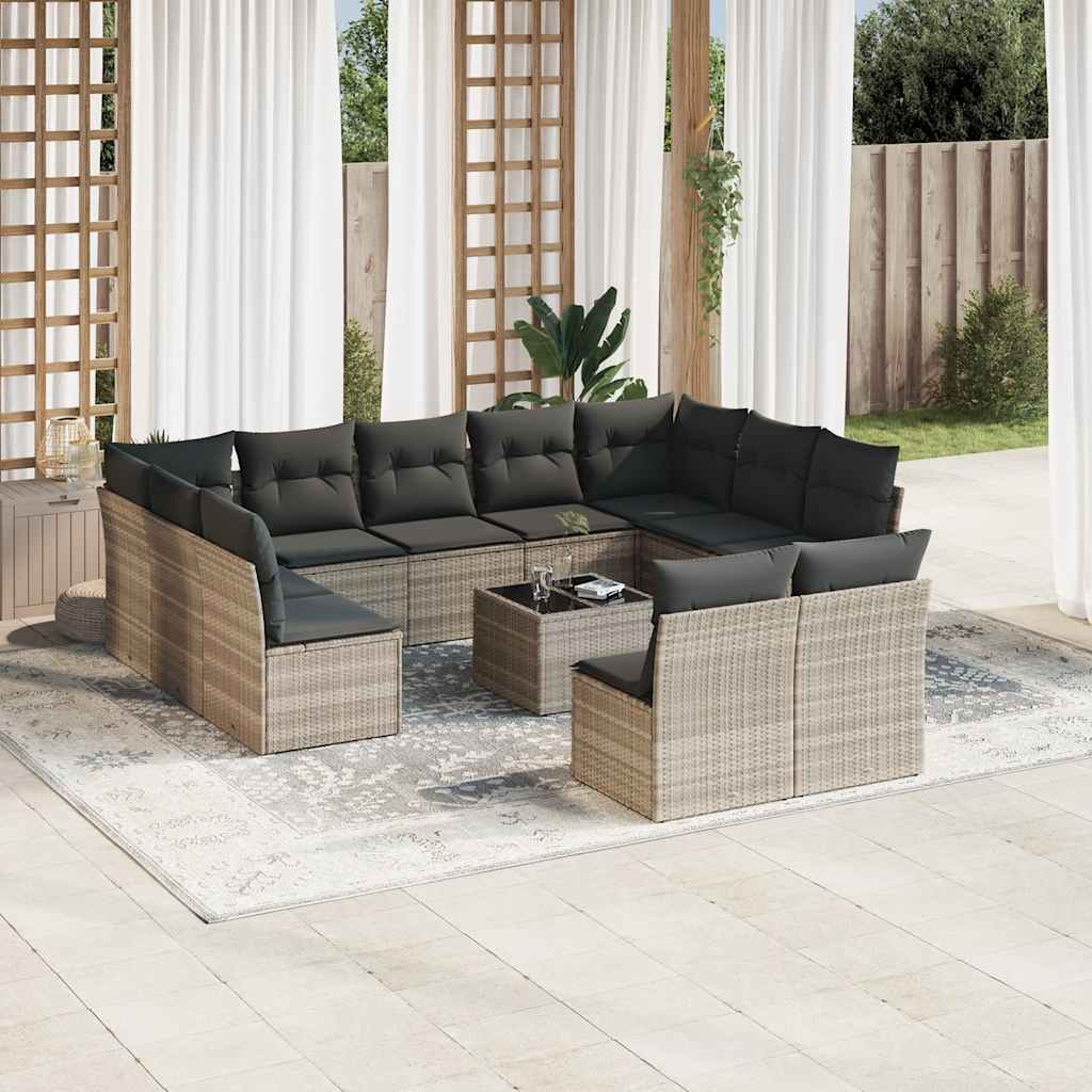 vidaXL 11-tlg. Garten-Sofagarnitur mit Kissen Schwarz Poly Rattan