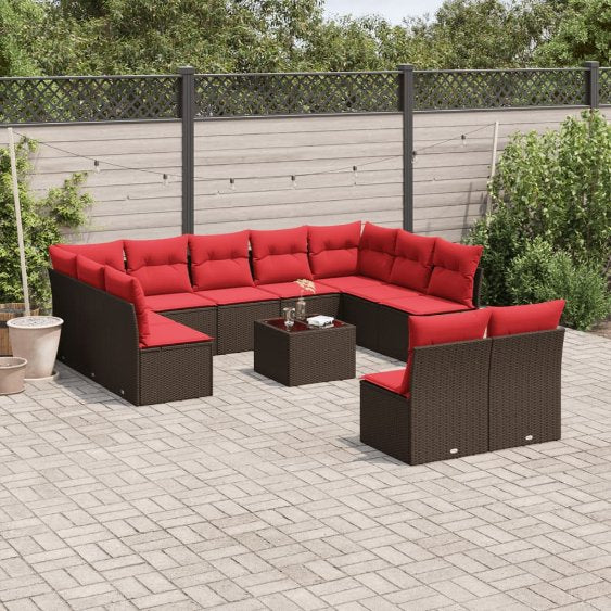 vidaXL 11-tlg. Garten-Sofagarnitur mit Kissen Grau Poly Rattan