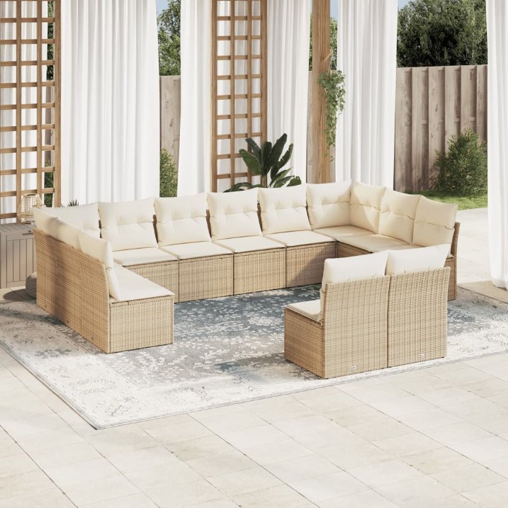 vidaXL 12-tlg. Garten-Sofagarnitur mit Kissen Schwarz Poly Rattan