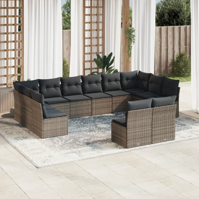 vidaXL 12-tlg. Garten-Sofagarnitur mit Kissen Schwarz Poly Rattan