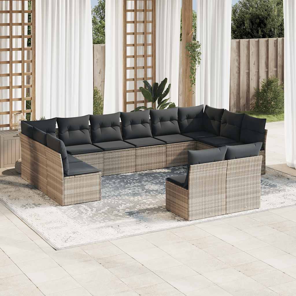 vidaXL 12-tlg. Garten-Sofagarnitur mit Kissen Schwarz Poly Rattan