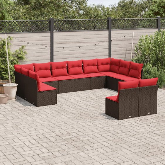 vidaXL 12-tlg. Garten-Sofagarnitur mit Kissen Grau Poly Rattan