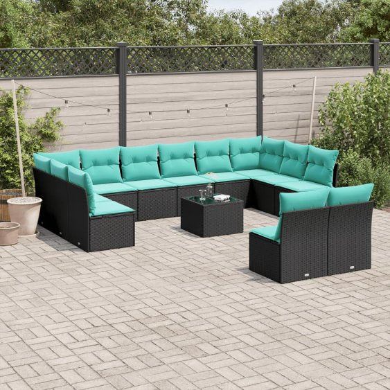 vidaXL 12-tlg. Garten-Sofagarnitur mit Kissen Grau Poly Rattan
