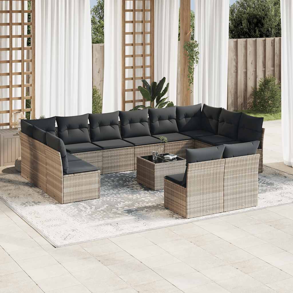 vidaXL 12-tlg. Garten-Sofagarnitur mit Kissen Schwarz Poly Rattan