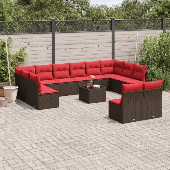 vidaXL 12-tlg. Garten-Sofagarnitur mit Kissen Grau Poly Rattan