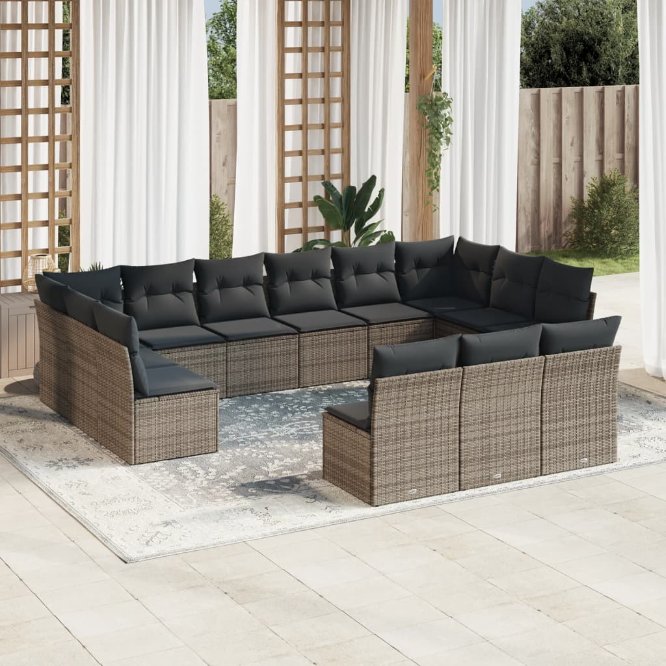 13-tlg. Garten-Sofagarnitur mit Kissen Schwarz Poly Rattan