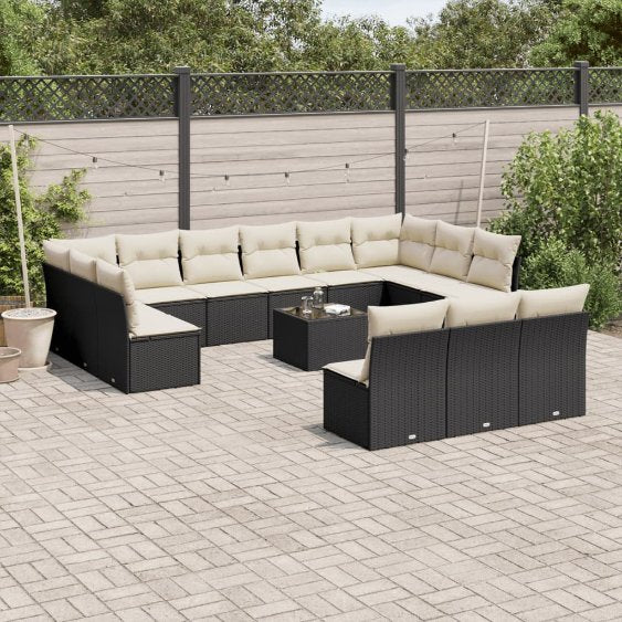 13-tlg. Garten-Sofagarnitur mit Kissen Schwarz Poly Rattan