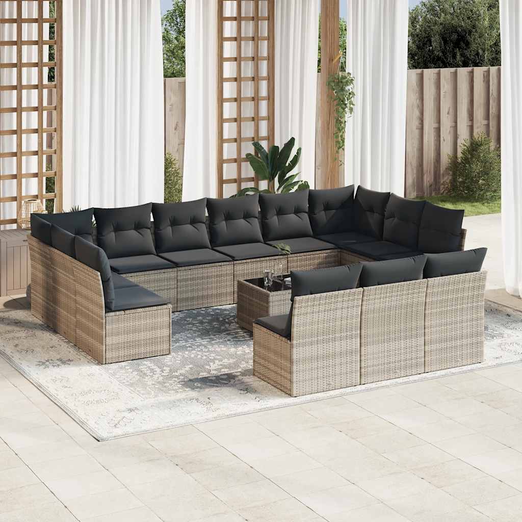 13-tlg. Garten-Sofagarnitur mit Kissen Schwarz Poly Rattan