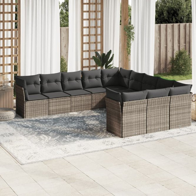 vidaXL 11-tlg. Garten-Sofagarnitur mit Kissen Schwarz Poly Rattan